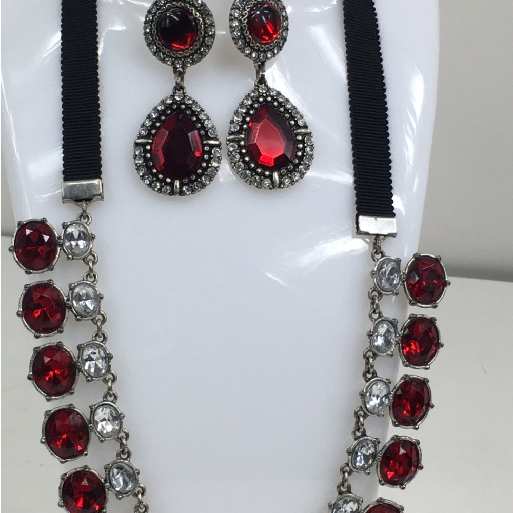 Elegant Red and Silver Jewelry Set